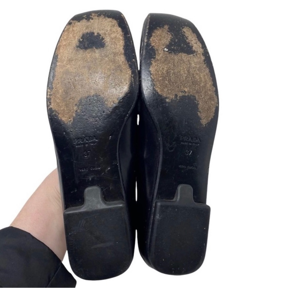 Prada Black Patent Leather Square Toe Loafer Flats with Buckle - Picture 9 of 11